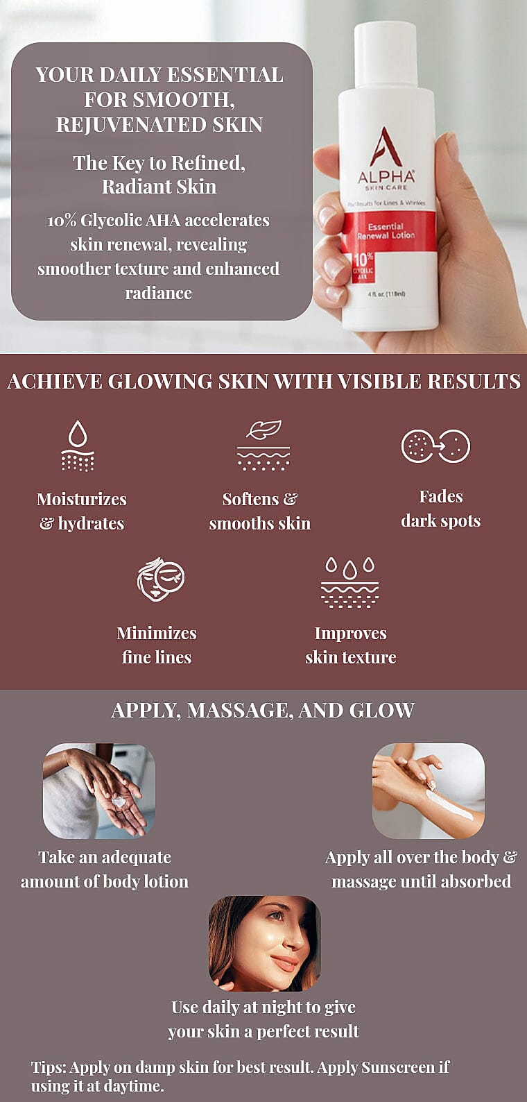 ALPHA Skincare Essential Renewal Lotion with 10% Glycolic AHA (4oz) Banner