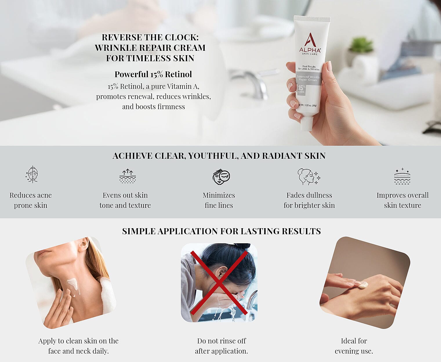 ALPHA Skincare Enhance Wrinkle Repair Cream with 15% Retinol (1.05oz) Banner