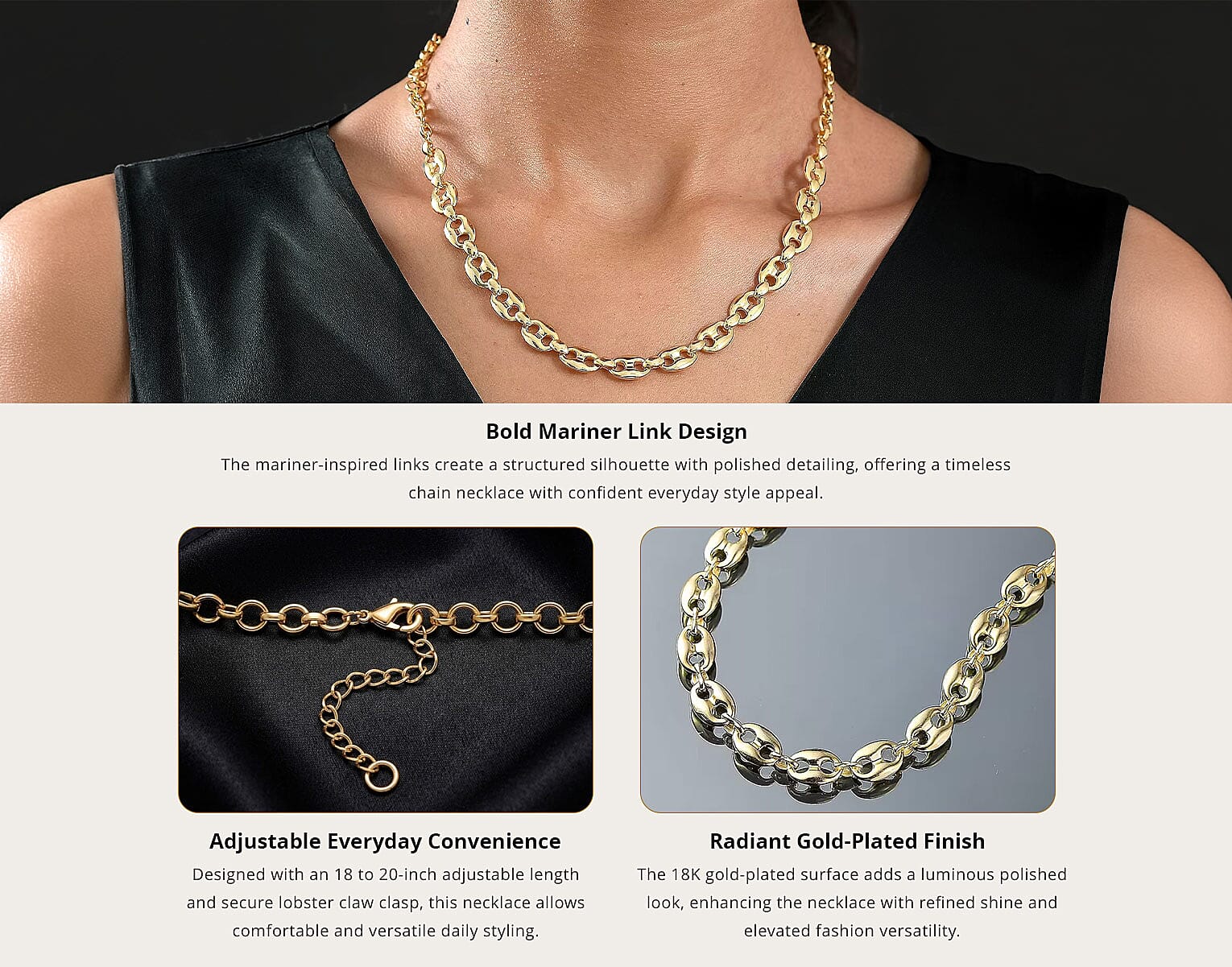 EverTrue Bronzella Collection Mariner Link Necklace in 18K YG Plated Bronze 18-20 Inches Banner