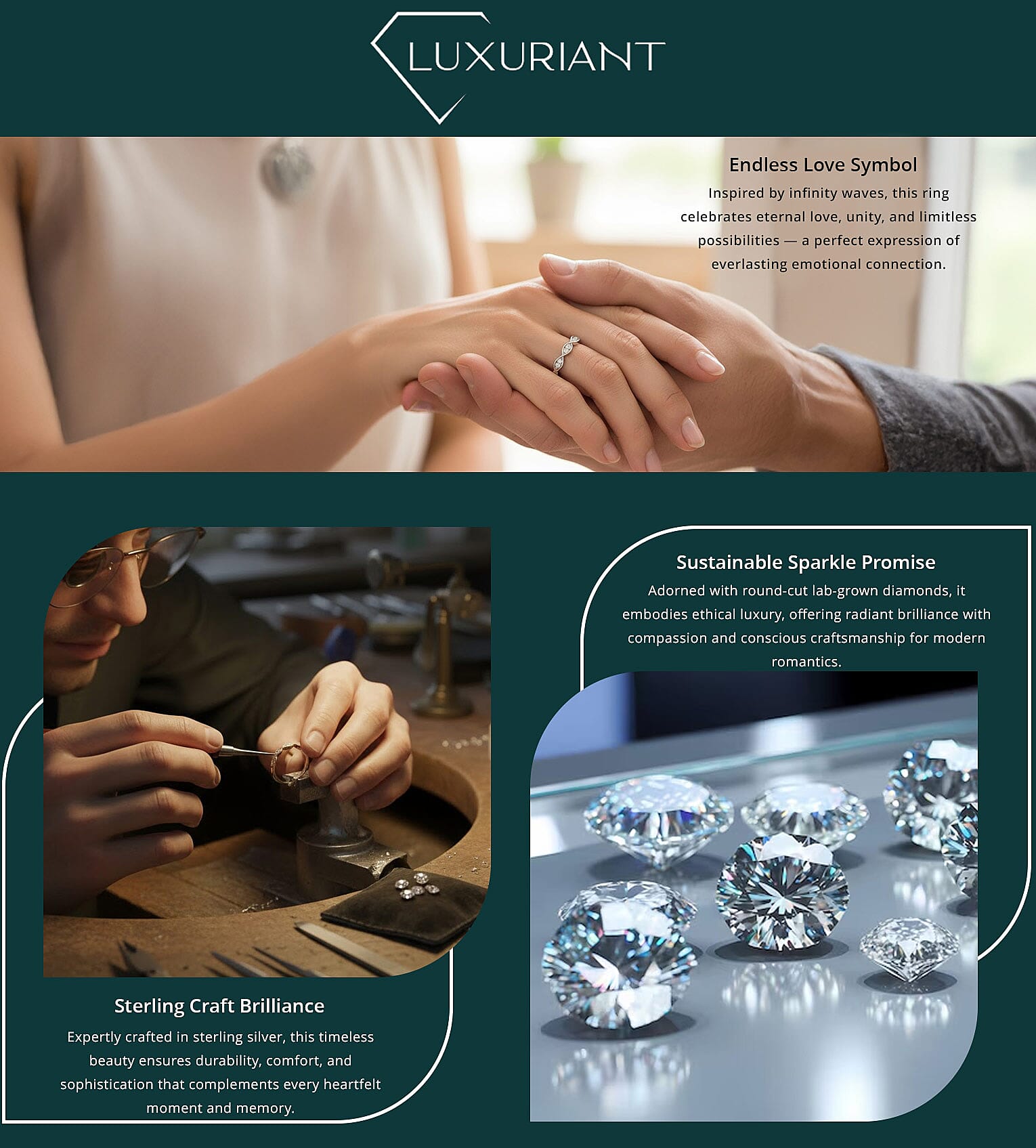 Luxuriant Lab Grown Diamond G-H SI 0.25 ctw Infinity Wave Ring in Rhodium Over Sterling Silver Banner