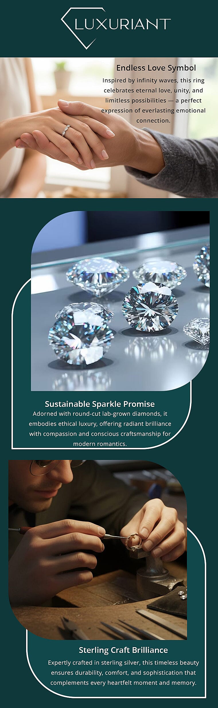 Luxuriant Lab Grown Diamond G-H SI 0.25 ctw Infinity Wave Ring in Rhodium Over Sterling Silver Banner