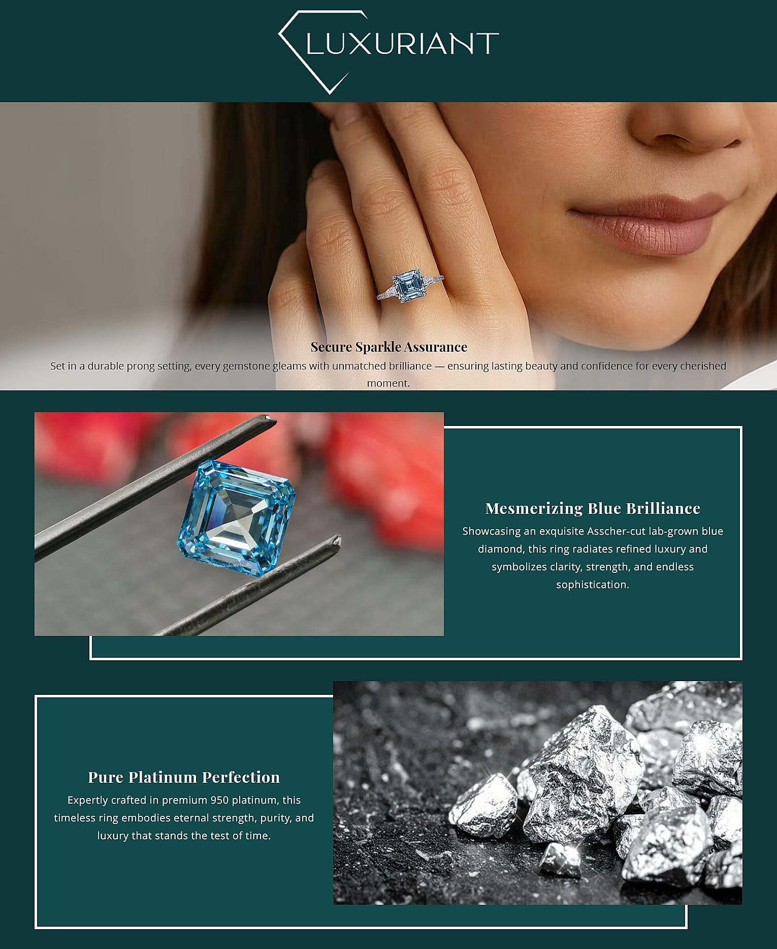 IGI Certified Asscher Cut Luxuriant Lab Grown Blue Diamond (IR) VS and Lab Grown Diamond 4.15 ctw Azure Majesty Ring in 950 Platinum 4.50 Grams Banner