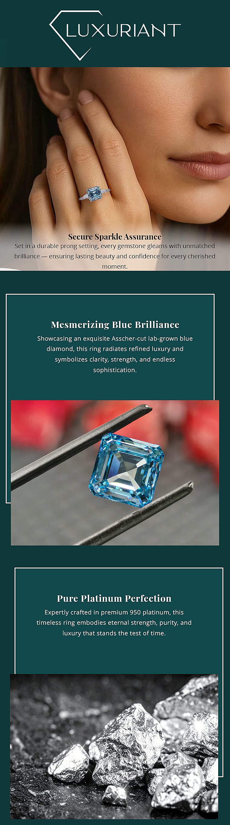 IGI Certified Asscher Cut Luxuriant Lab Grown Blue Diamond (IR) VS and Lab Grown Diamond 4.15 ctw Azure Majesty Ring in 950 Platinum 4.50 Grams Banner