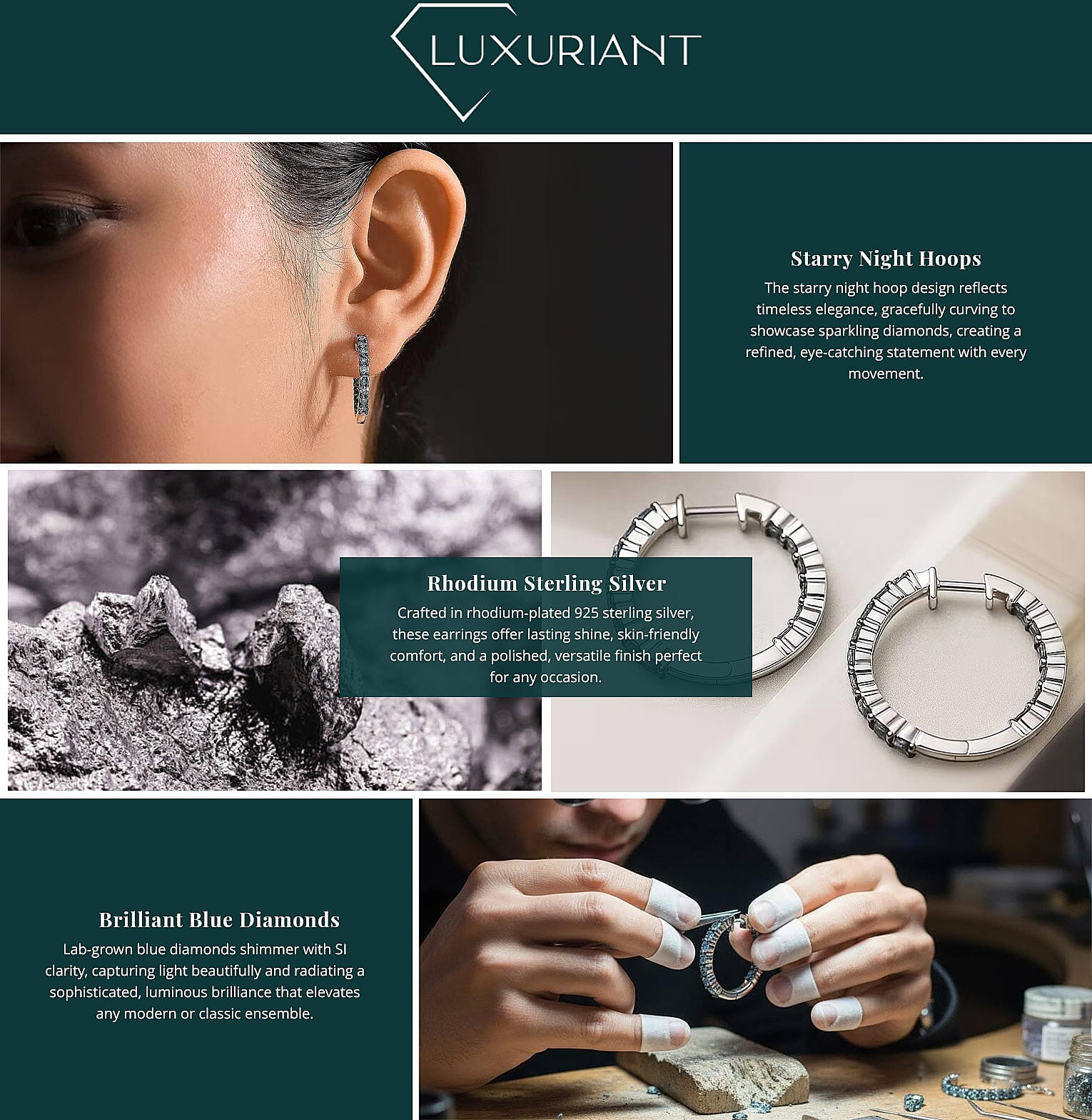 Luxuriant Lab Grown Blue Diamond (IR) SI 2.00 ctw Starry Night Hoop Earrings in Rhodium Over Sterling Silver Banner