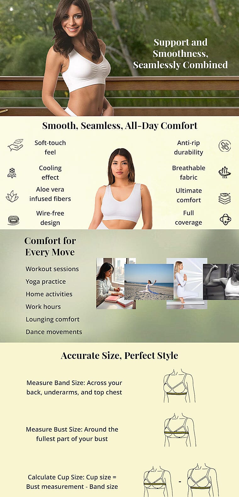 White Set of 3 Dream by Genie Smoothing Seamless Bra – Large Banner