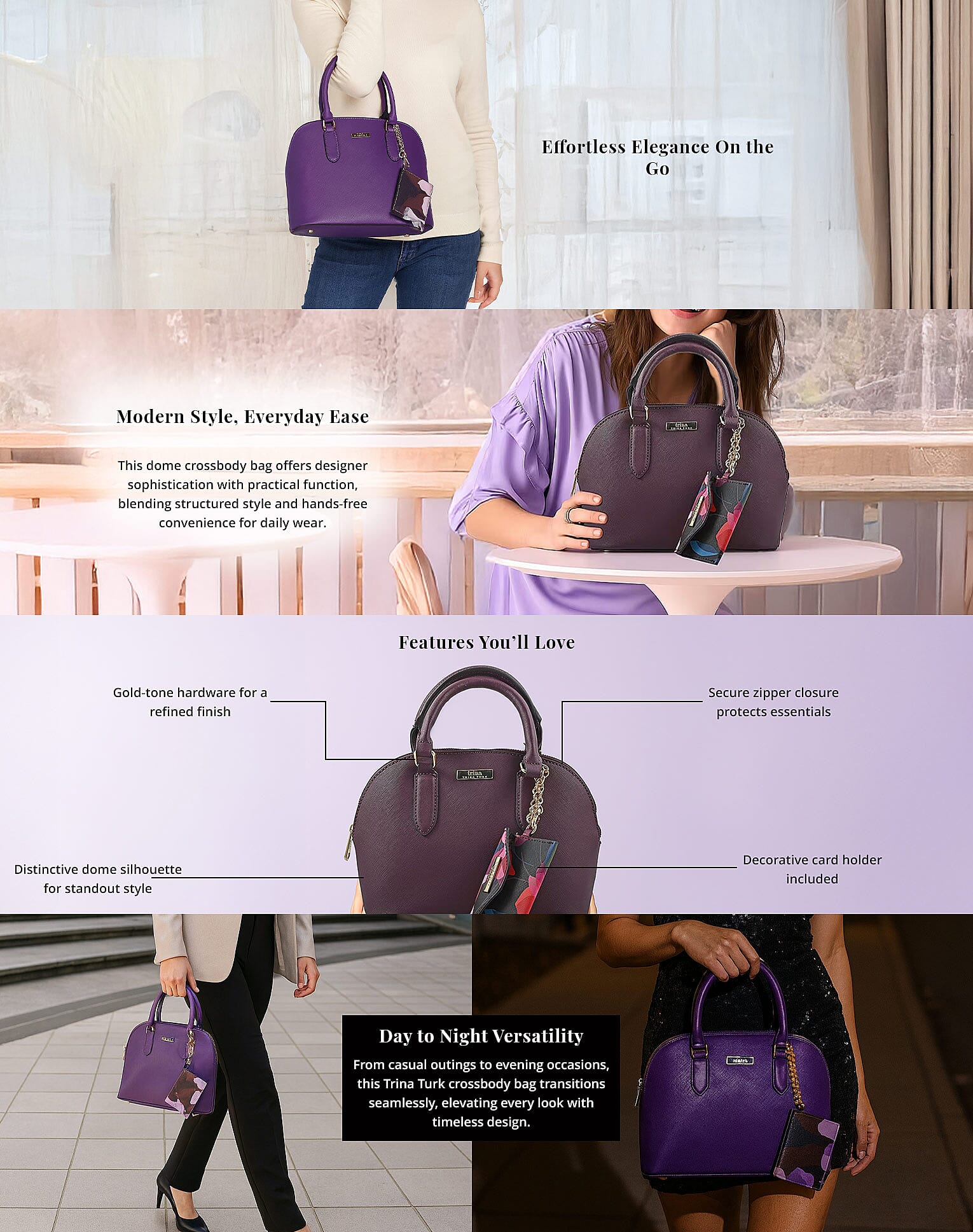 Trina Turk Purple Faux Leather Dome Crossbody Bag Banner