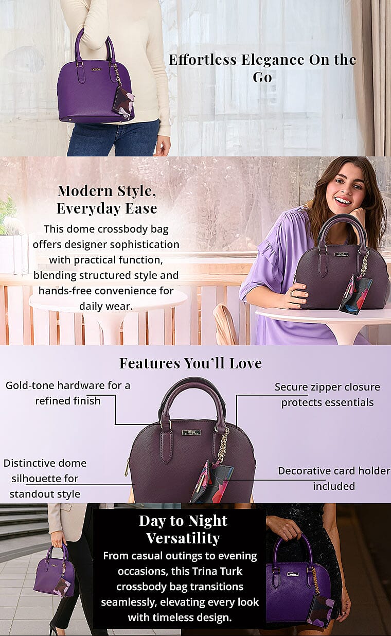 Trina Turk Purple Faux Leather Dome Crossbody Bag Banner