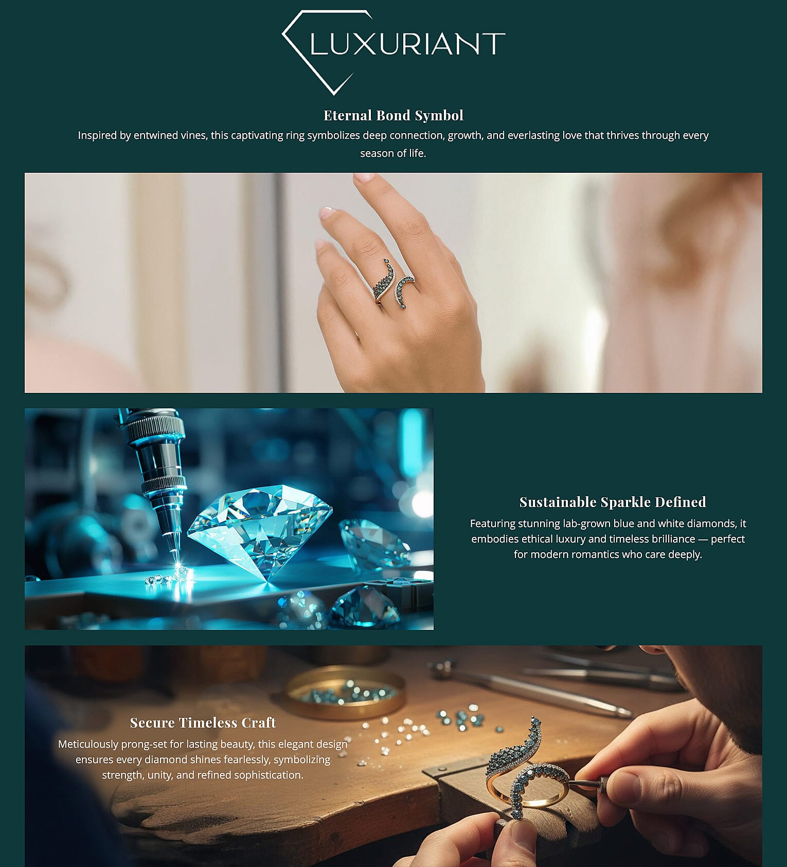 Luxuriant Lab Grown Blue Diamond (IR) and Lab Grown White Diamond SI 1.00 ctw Twilight Vine Ring in 18K Vermeil Yellow Gold Over Sterling Silver Banner