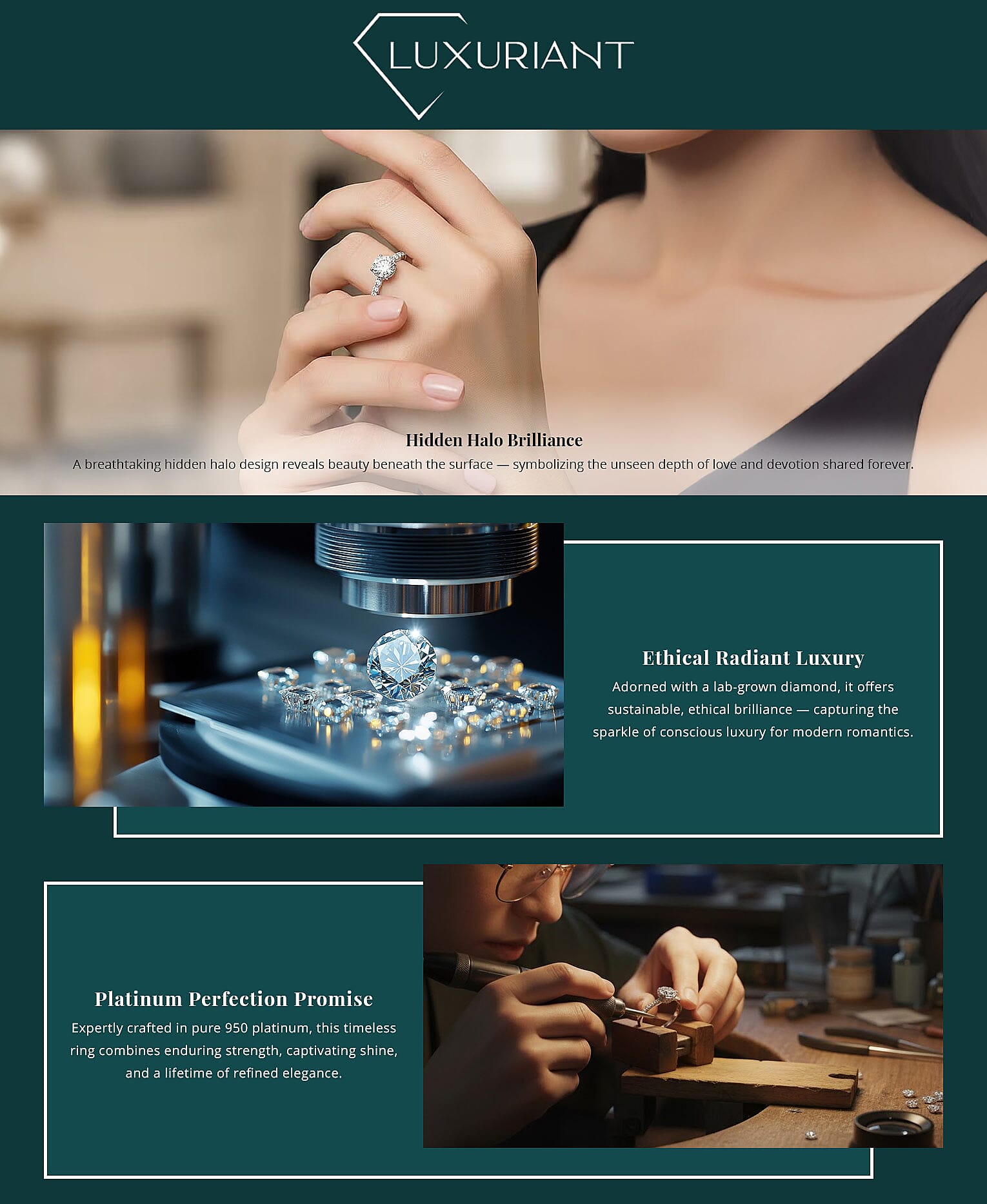 IGI Certified Luxuriant Lab Grown Diamond E-F, VS 1.50 ctw Hidden Halo Ring in 950 Platinum 4.80 Grams Banner