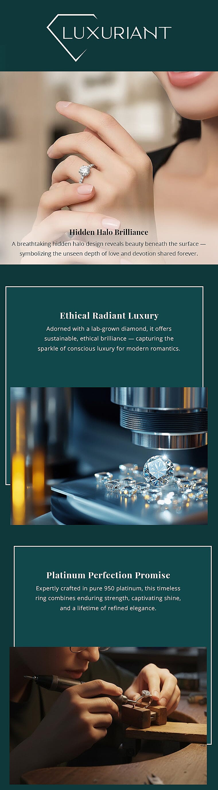 IGI Certified Luxuriant Lab Grown Diamond E-F, VS 1.50 ctw Hidden Halo Ring in 950 Platinum 4.80 Grams Banner