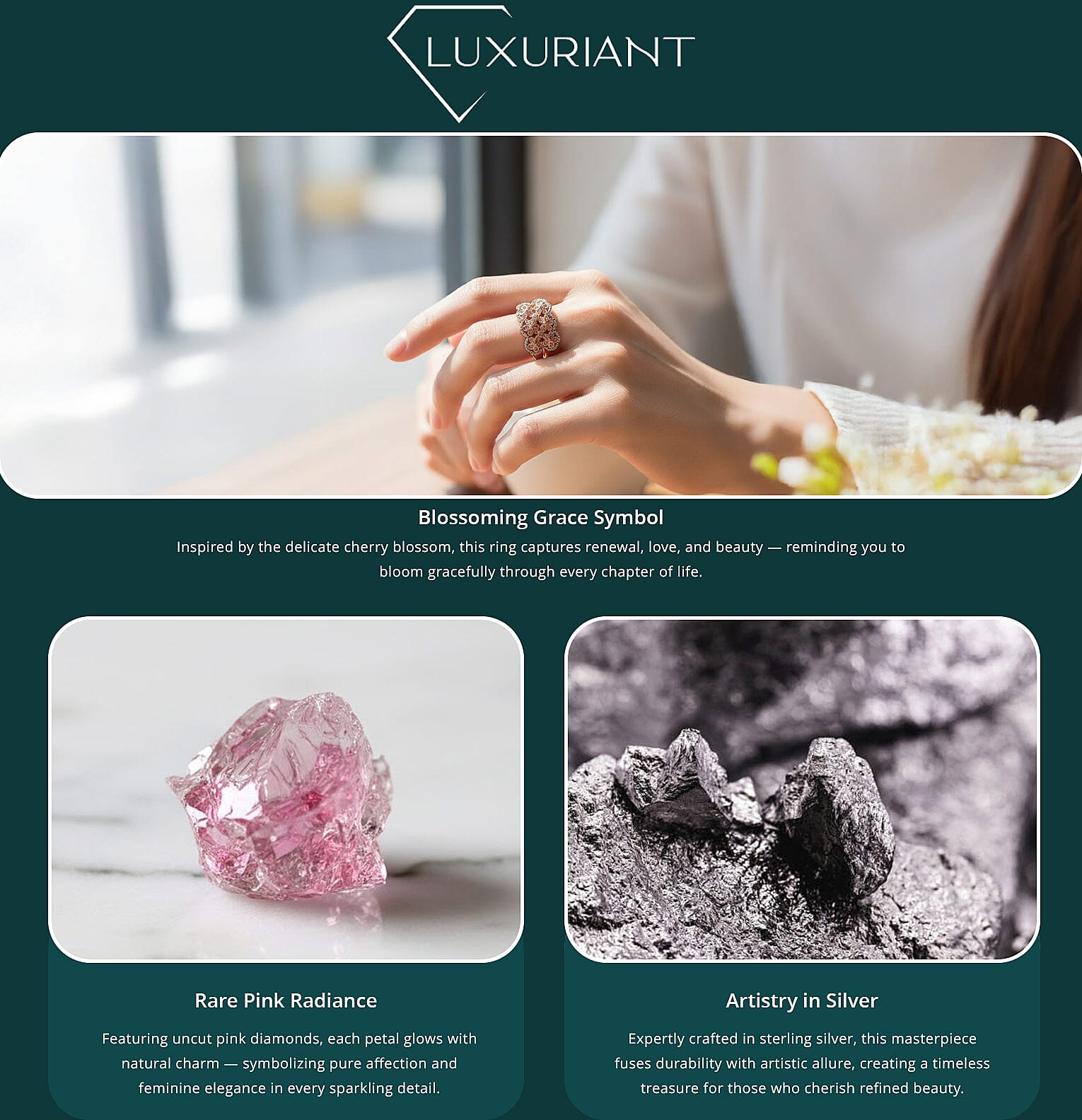 D'Joy Uncut Natural Pink Diamond 0.25 ctw Cherry Blossom Ring in 18K Vermeil Rose Gold Over Sterling Silver Banner