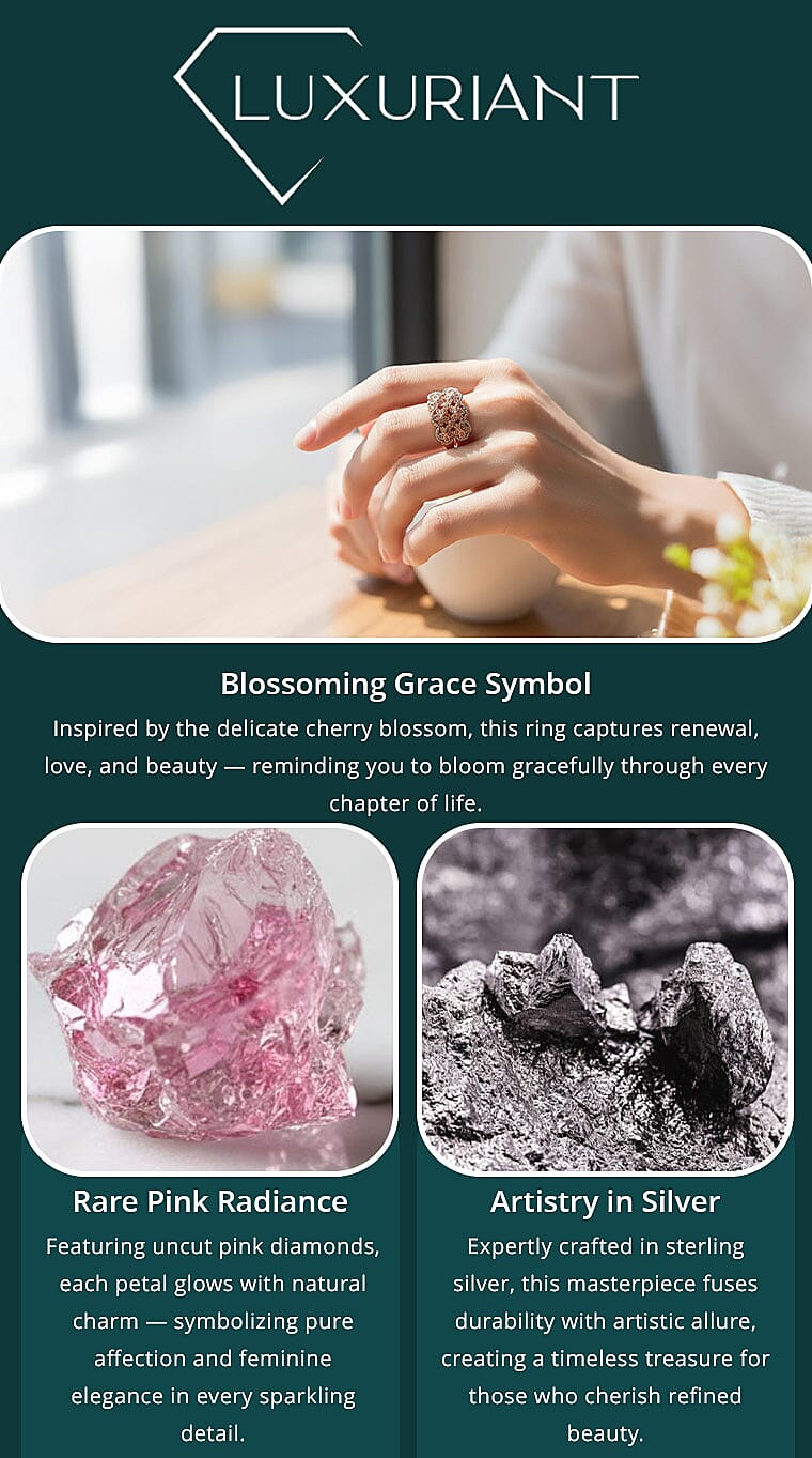 D'Joy Uncut Natural Pink Diamond 0.25 ctw Cherry Blossom Ring in 18K Vermeil Rose Gold Over Sterling Silver Banner