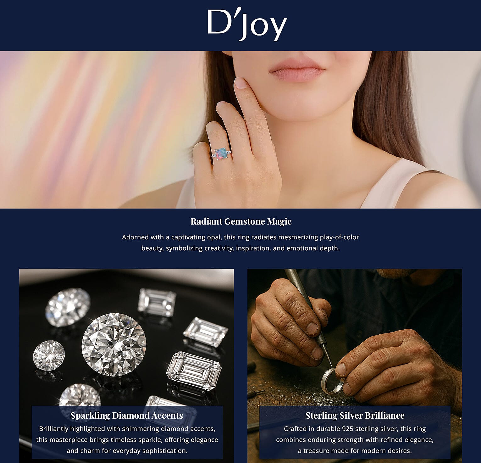 D'Joy AAA Asscher Cut Ethiopian Welo Opal and Diamond 2.85 ctw Ring in Rhodium Over Sterling Silver Banner