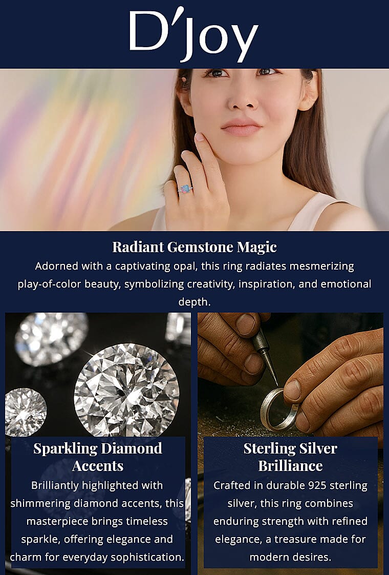 D'Joy AAA Asscher Cut Ethiopian Welo Opal and Diamond 2.85 ctw Ring in Rhodium Over Sterling Silver Banner