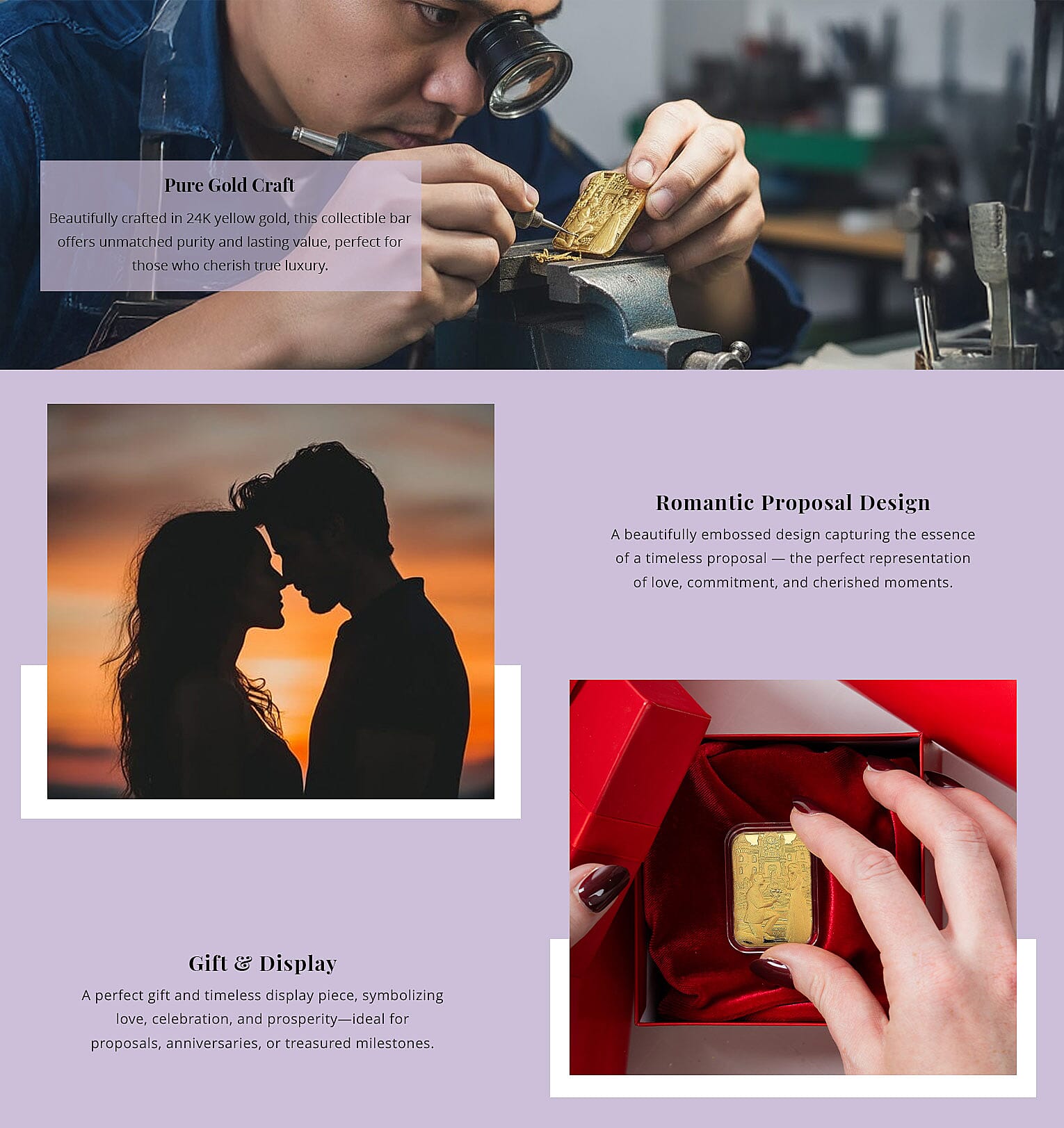 24K Yellow Gold Romantic Proposal Emboss Sheet 10mg Banner