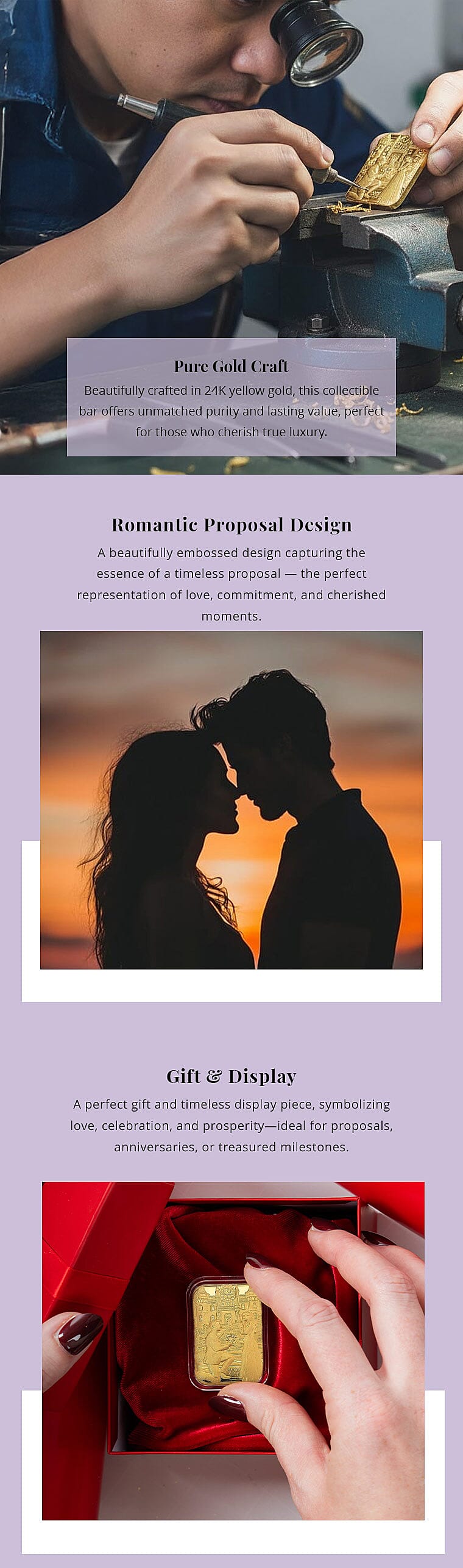 24K Yellow Gold Romantic Proposal Emboss Sheet 10mg Banner