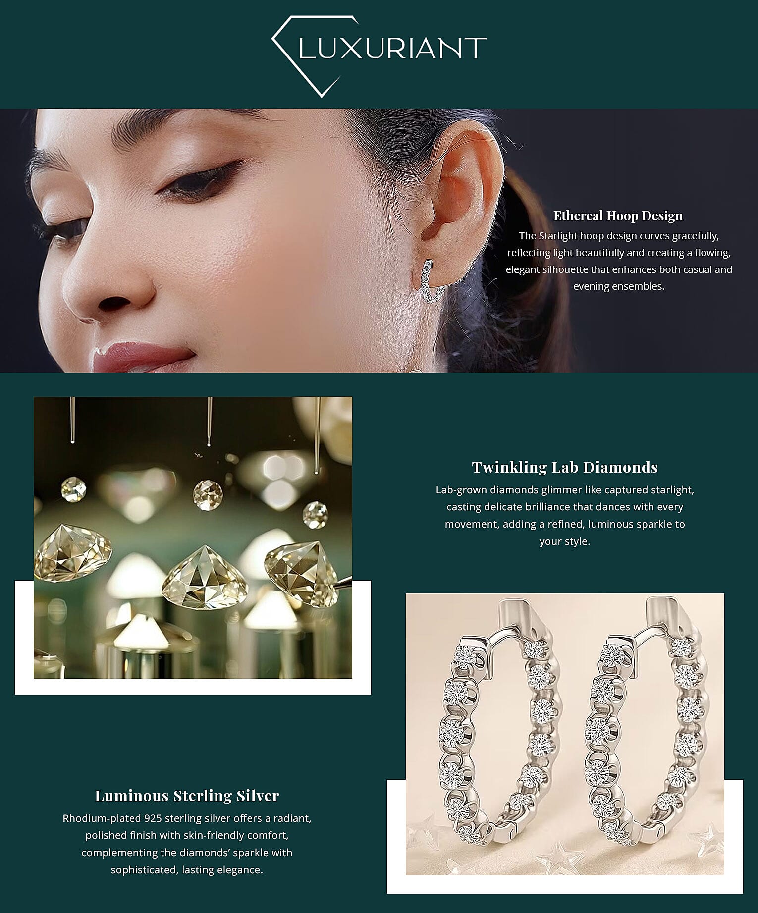 Luxuriant Lab Grown Diamond G-H SI 1.00 ctw Starlight Hoop Earrings in Rhodium Over Sterling Silver Banner