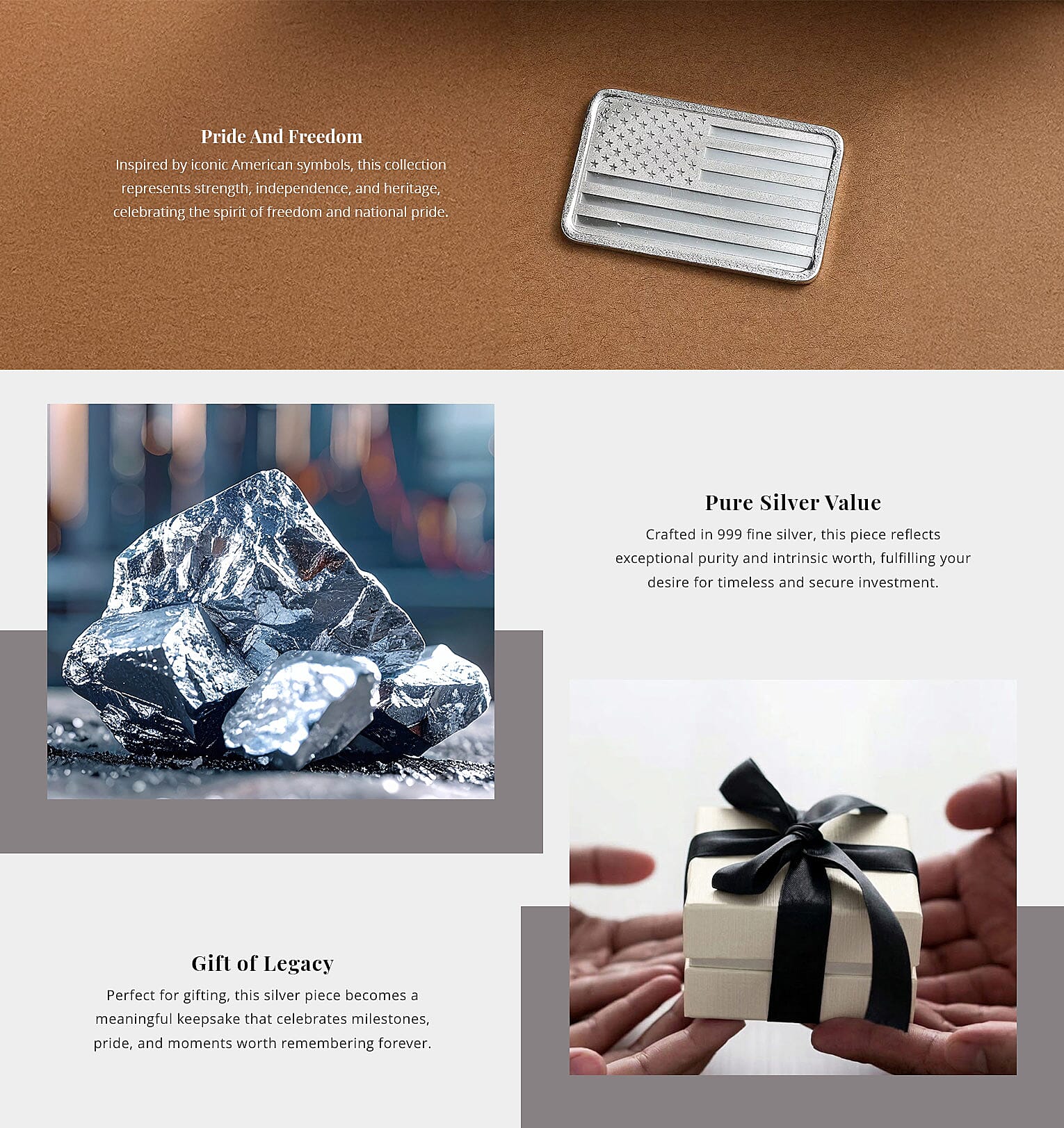 999 Fine Silver USA Flag Emboss Bar (10 g) Banner