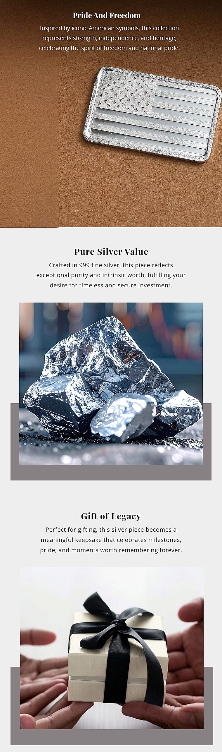 999 Fine Silver USA Flag Emboss Bar (10 g) Banner