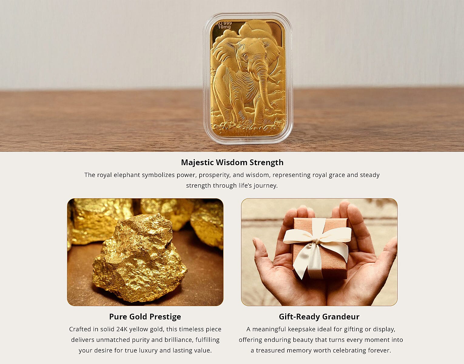 24K Gold Royal Elephant – Strength & Wisdom Embossed Sheet 31x45.5mm 10mg Banner