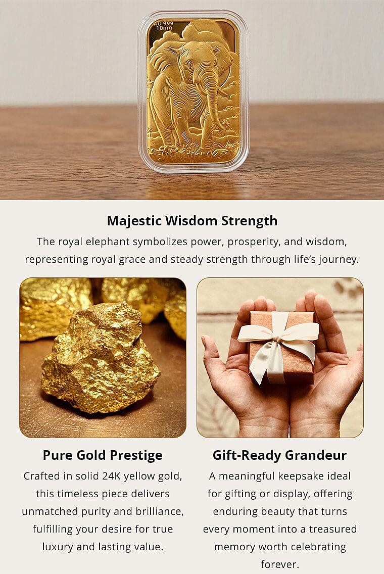 24K Gold Royal Elephant – Strength & Wisdom Embossed Sheet 31x45.5mm 10mg Banner