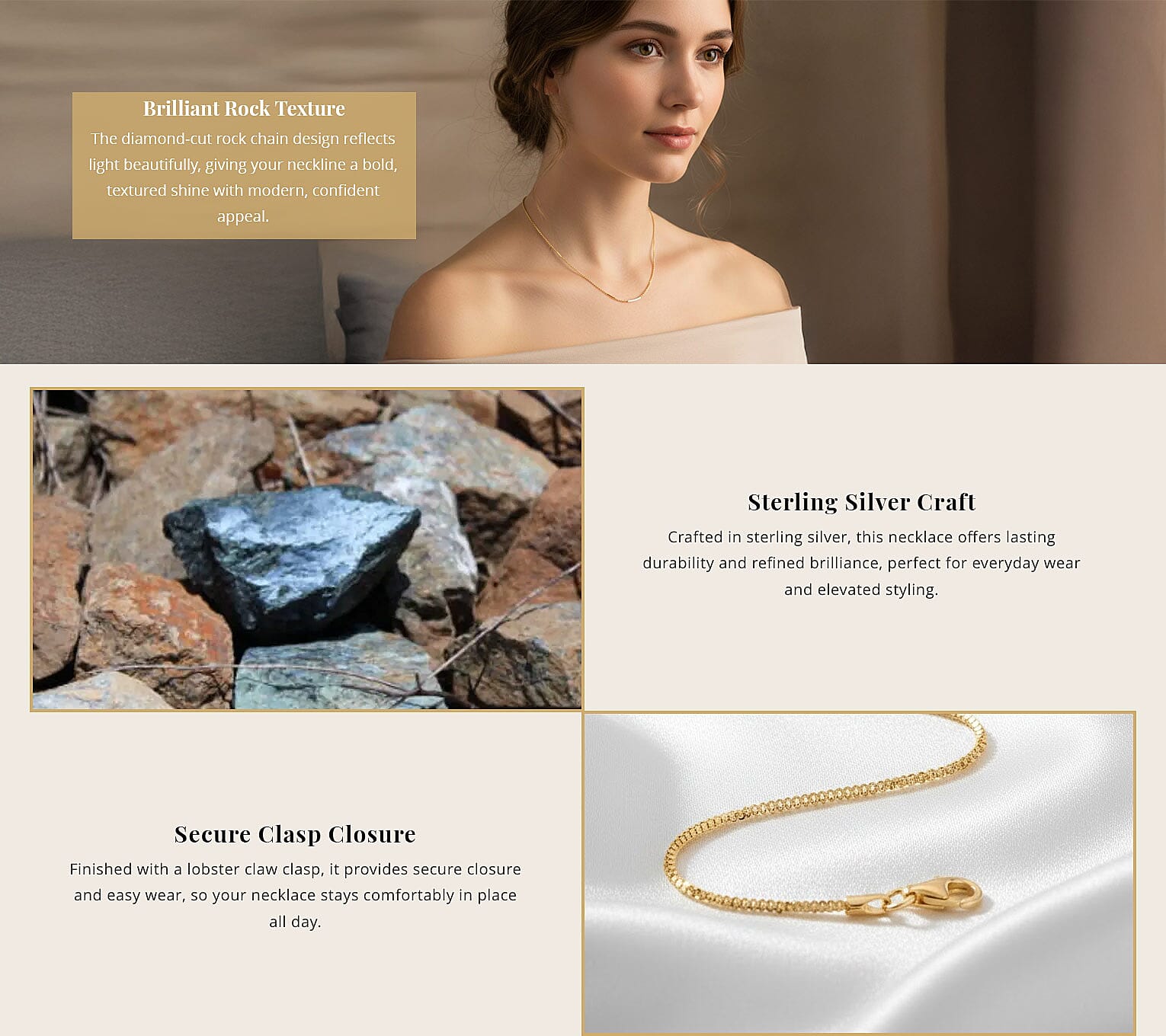 Italian Diamond-cut Rock Chain Necklace in 14K Yellow Gold Over Sterling Silver 3.22 Grams 20 Inches Banner