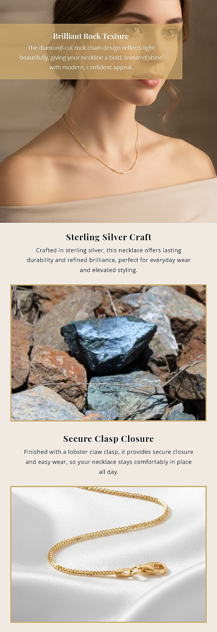 Italian Diamond-cut Rock Chain Necklace in 14K Yellow Gold Over Sterling Silver 3.22 Grams 20 Inches Banner