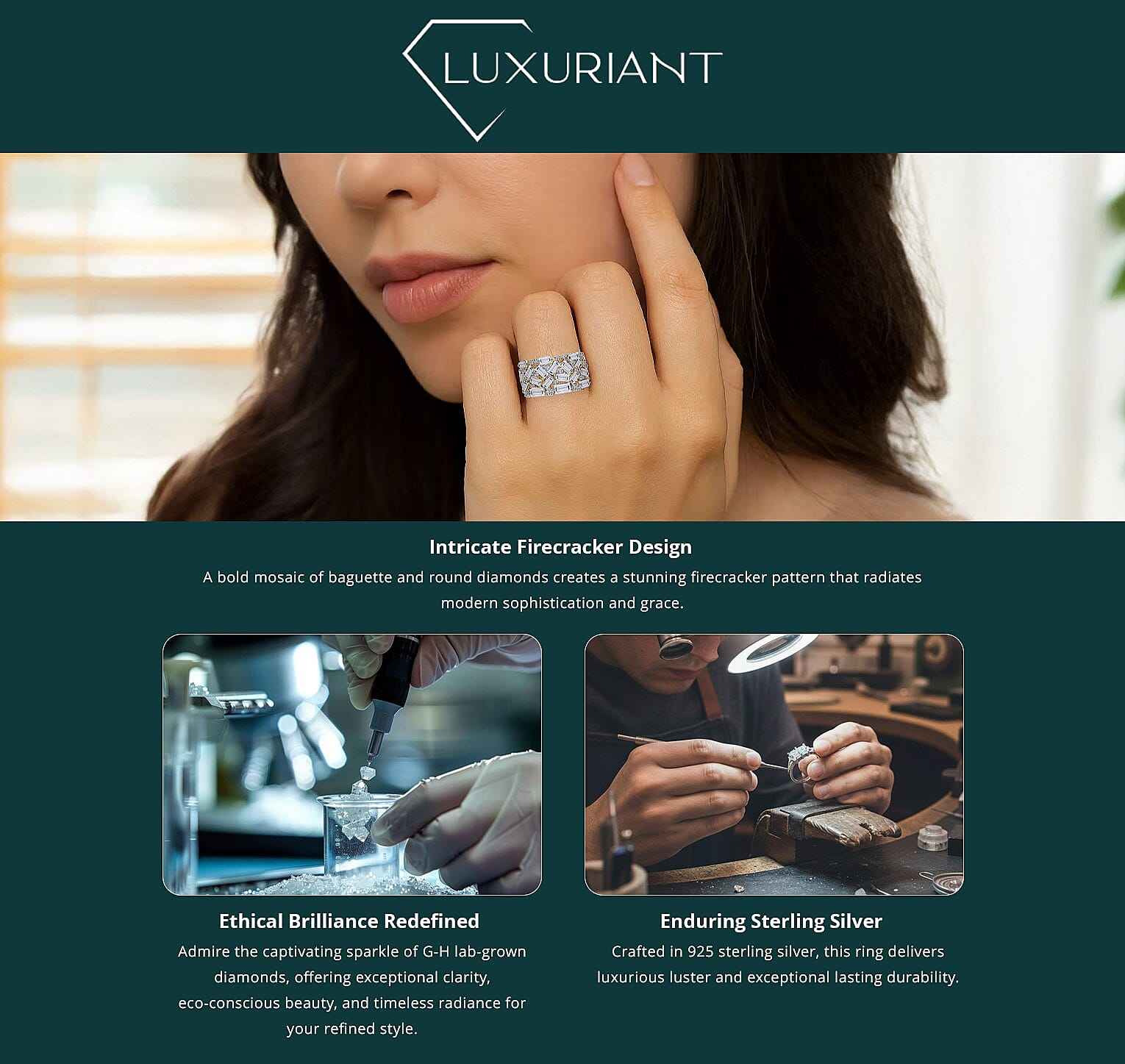 Luxuriant Lab Grown Diamond G-H SI 2.00 ctw Firecracker Ring in 18K Vermeil Yellow Gold Over Sterling Silver Banner