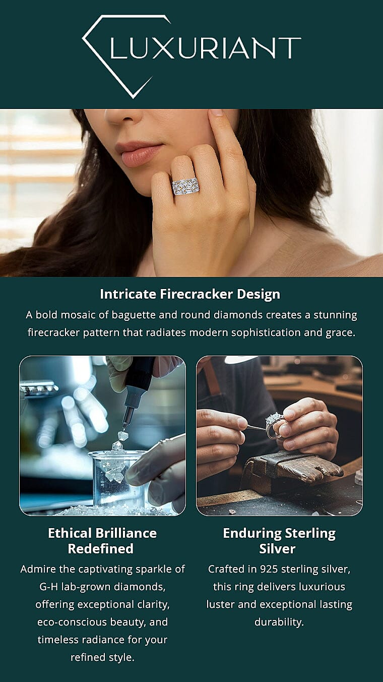 Luxuriant Lab Grown Diamond G-H SI 2.00 ctw Firecracker Ring in 18K Vermeil Yellow Gold Over Sterling Silver Banner