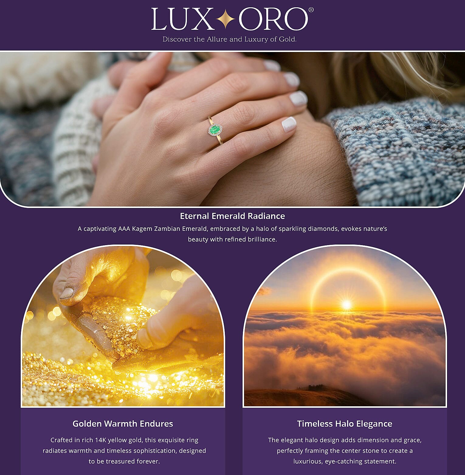 Luxoro AAA Kagem Zambian Emerald and G-H I2 Diamond 1.00 ctw Ring Banner