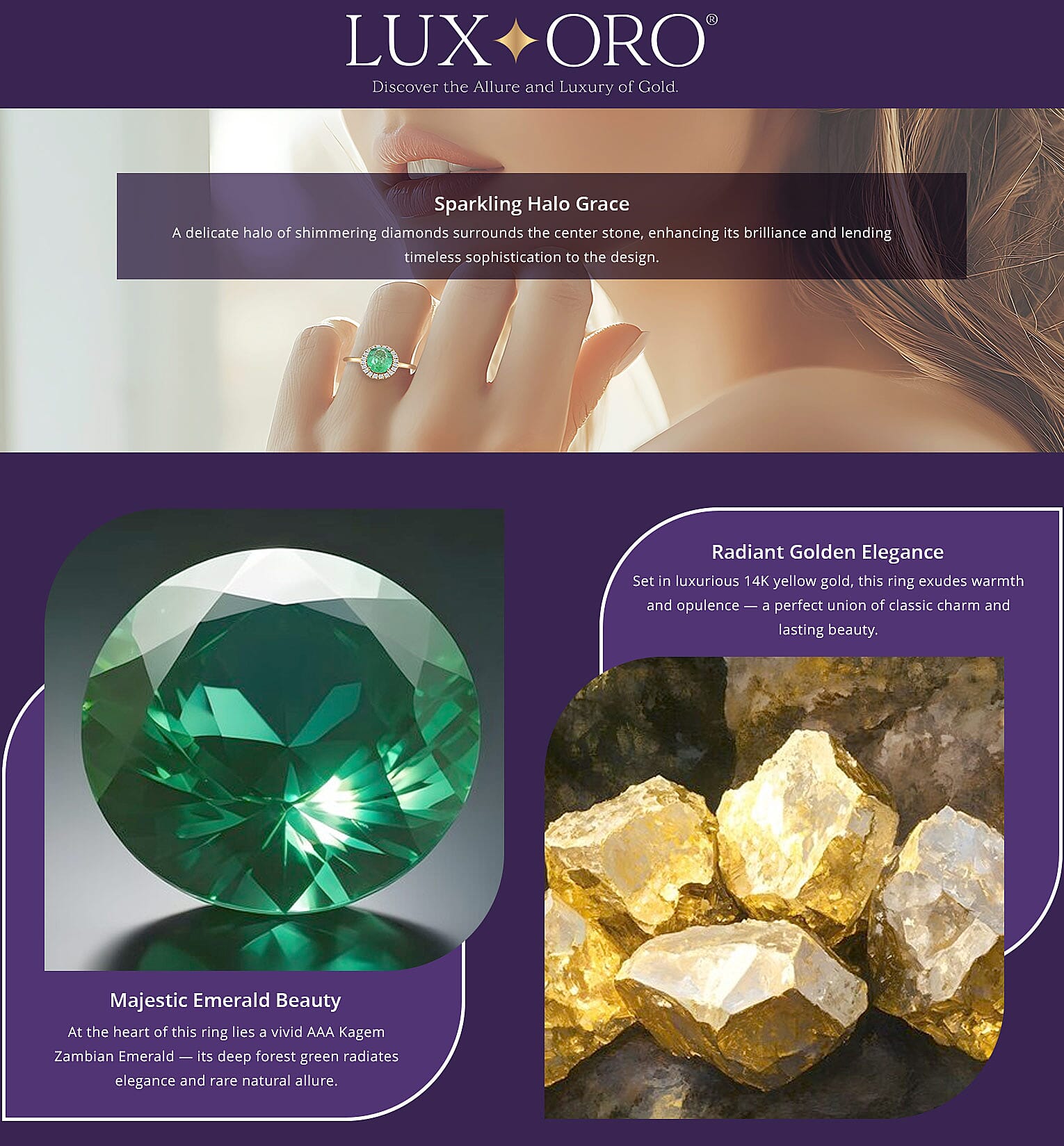 Luxoro AAA Kagem Zambian Emerald and G-H I2 Diamond 1.40 ctw Ring Banner