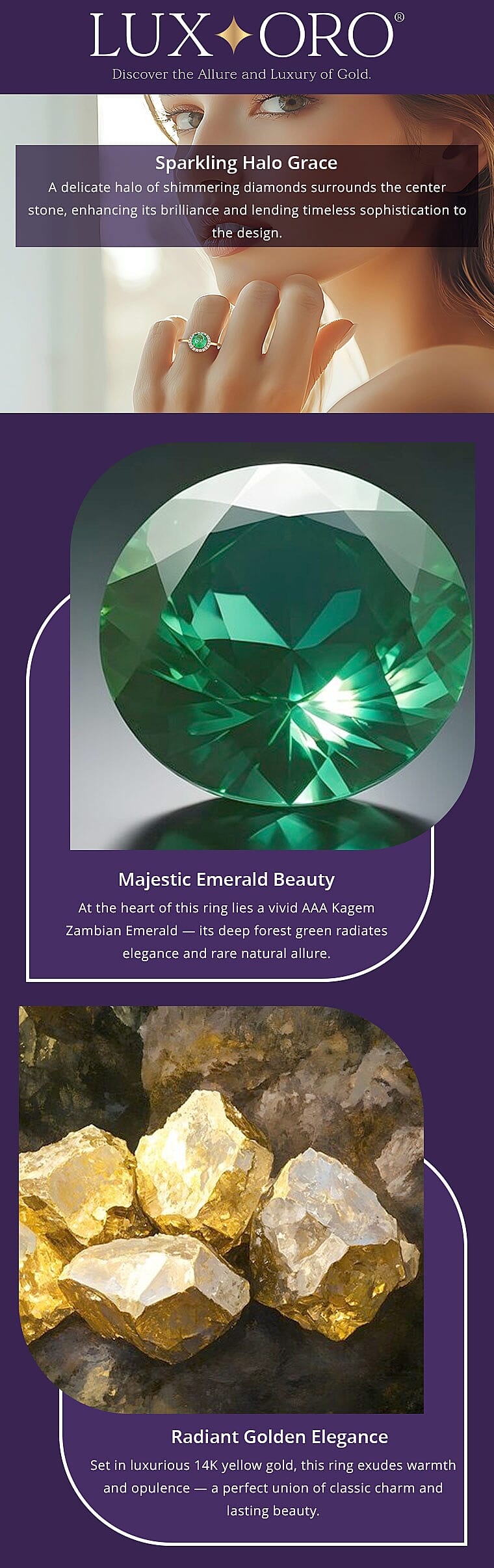 Luxoro AAA Kagem Zambian Emerald and G-H I2 Diamond 1.40 ctw Ring Banner