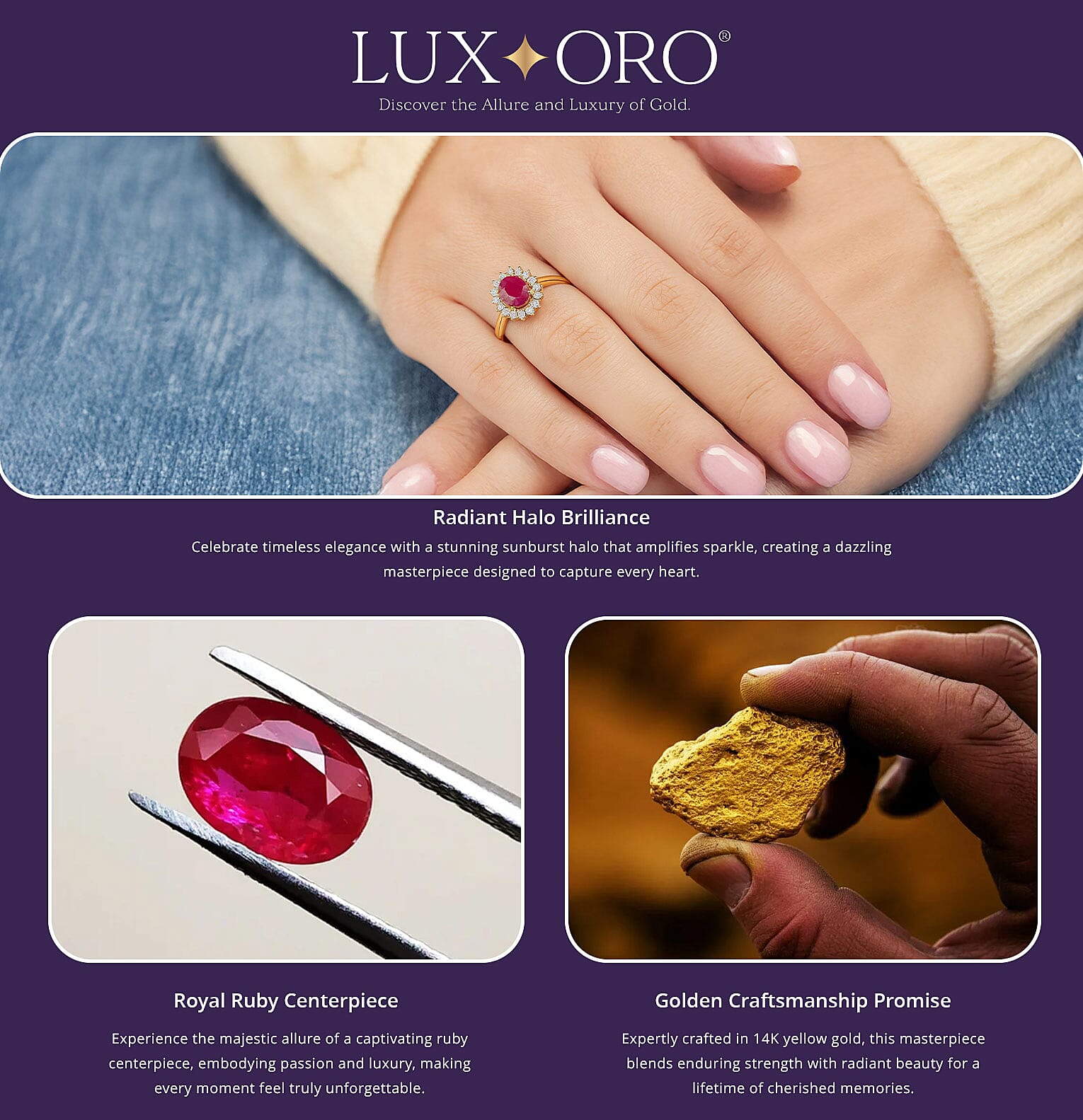 Luxoro AAA Mozambique Ruby and G-H I2 Diamond 1.79 ctw Ring in 14K Yellow Gold (Del. In 10-15 Days) Banner