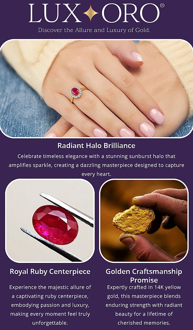 Luxoro AAA Mozambique Ruby and G-H I2 Diamond 1.79 ctw Ring in 14K Yellow Gold (Del. In 10-15 Days) Banner