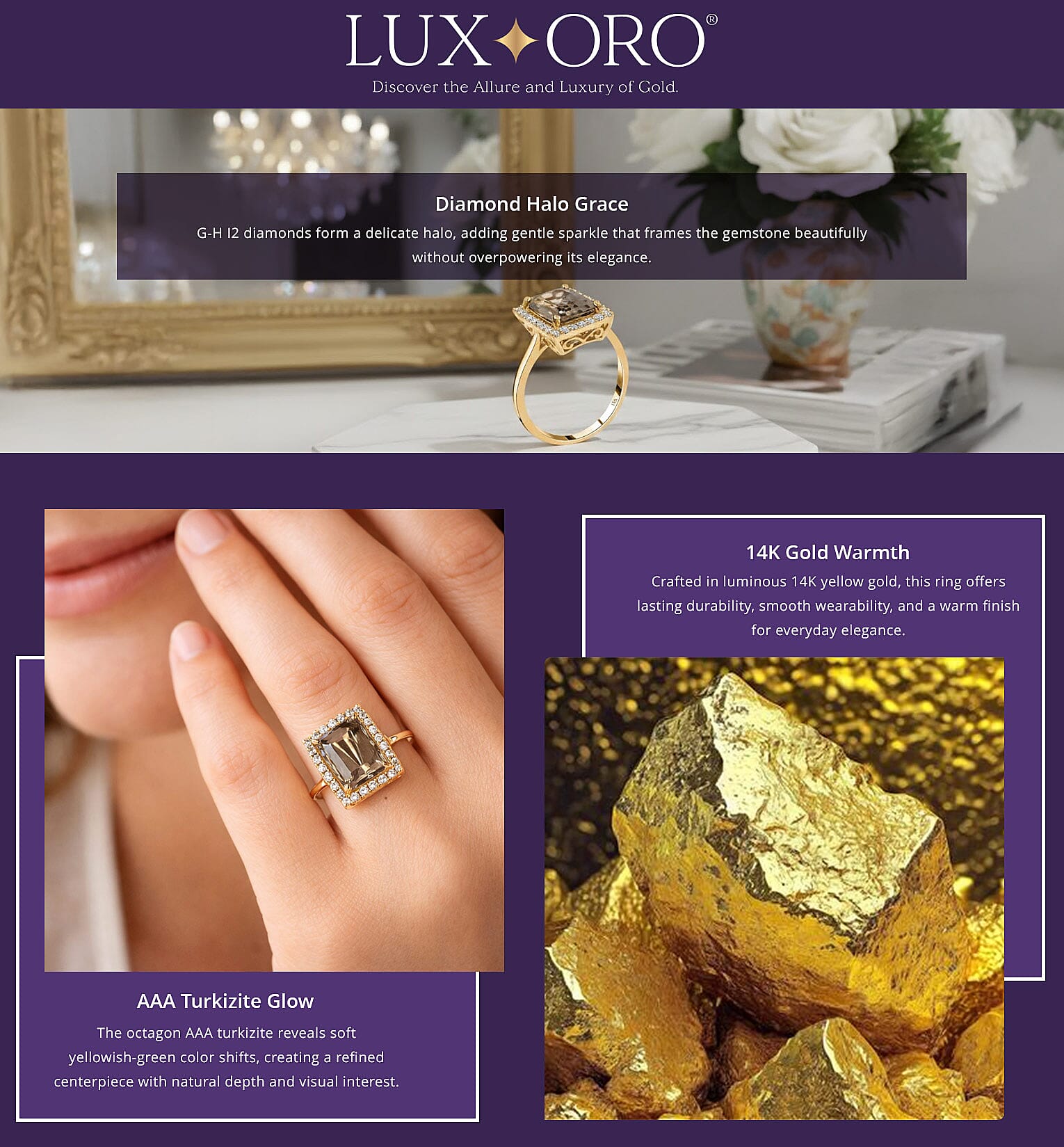 Luxoro AAA Turkizite, Diamond Ring in 14K Yellow Gold 4.37 ctw Banner