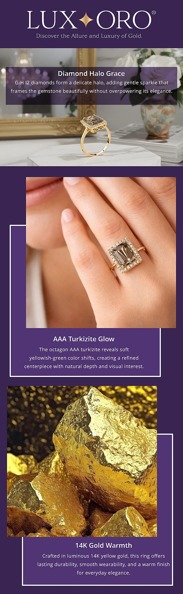 Luxoro AAA Turkizite, Diamond Ring in 14K Yellow Gold 4.37 ctw Banner