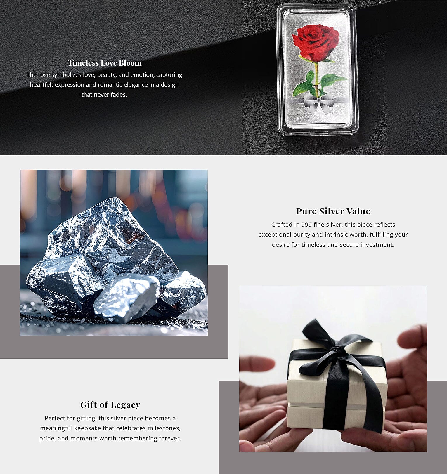 999.9 Fine Silver One Troy Ounce Bullion Forever Rose Bar 31.1 Grams Banner