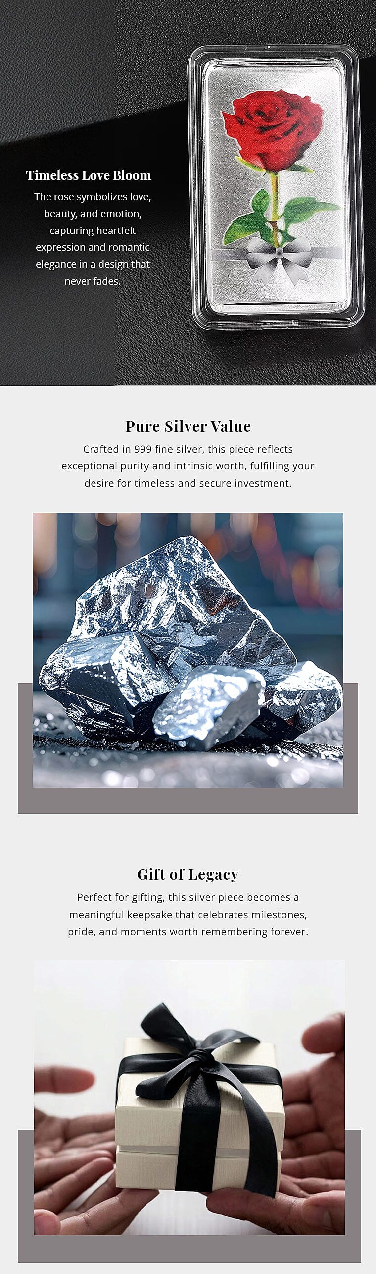 999.9 Fine Silver One Troy Ounce Bullion Forever Rose Bar 31.1 Grams Banner