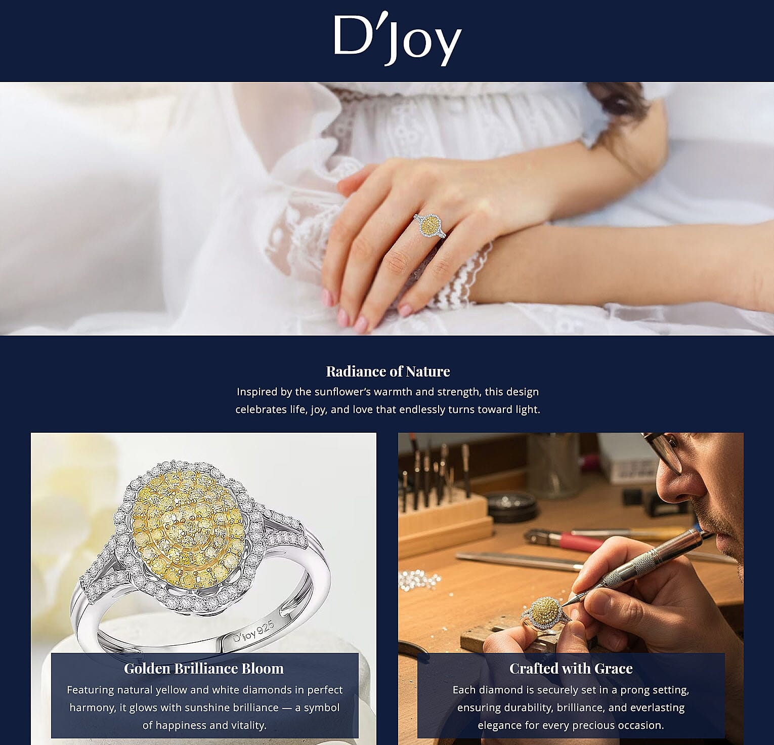 D'Joy Natural Yellow and White Diamond I3 0.50 ctw Sunflower Radiance Ring in Rhodium Over Sterling Silver Banner