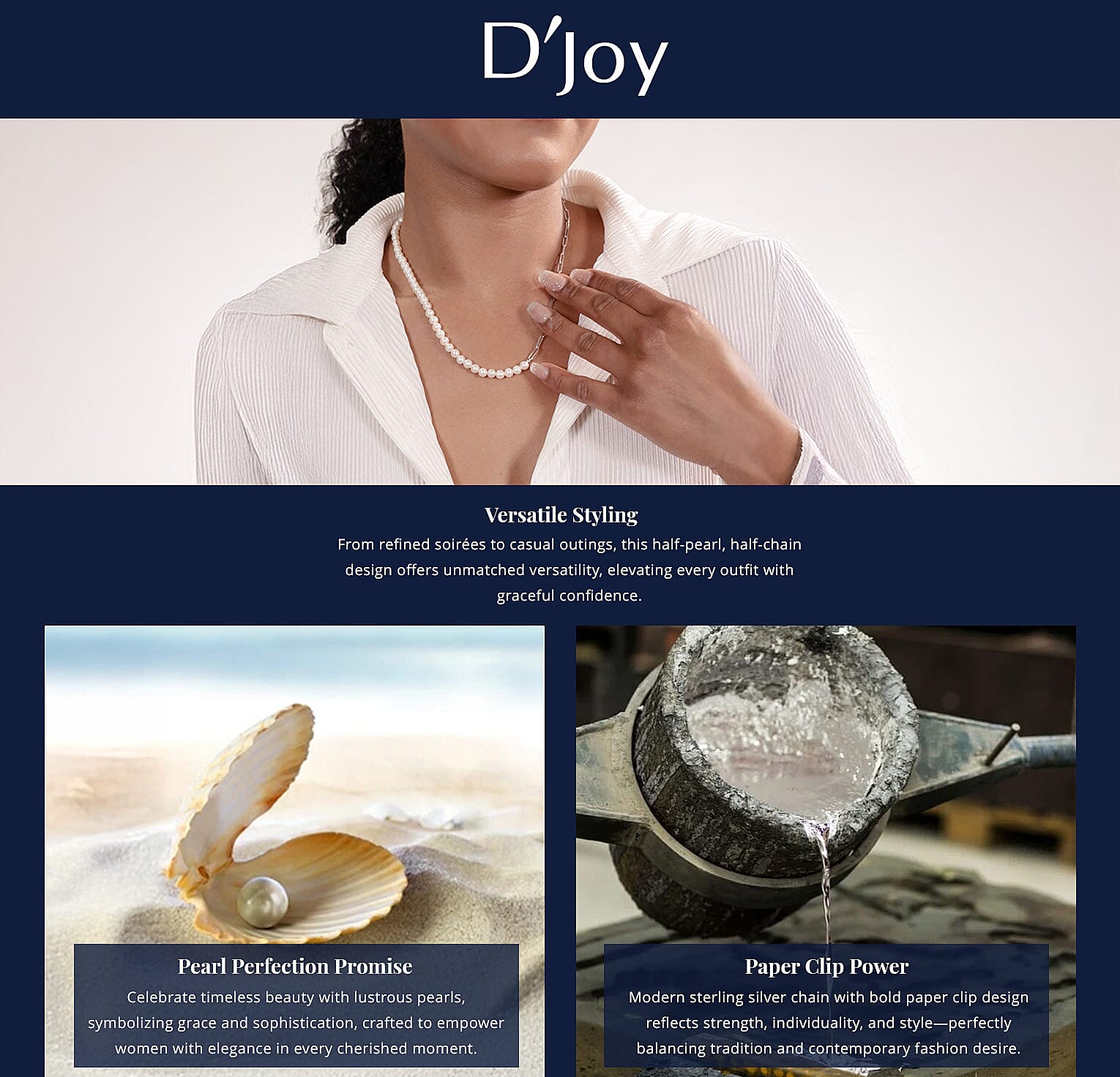 D'Joy Pearl Necklace 18 Inches in Rhodium Over Sterling Silver Banner