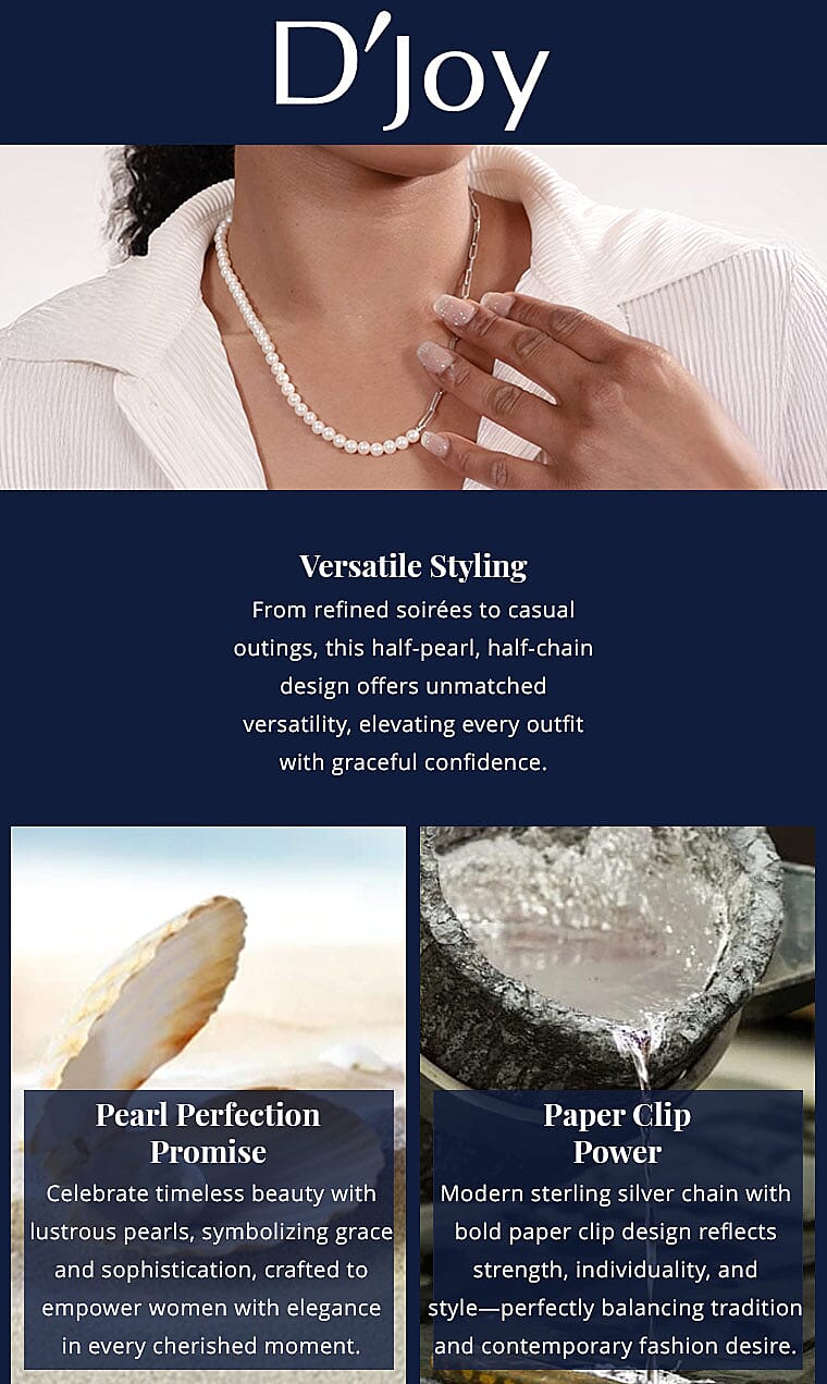 D'Joy Pearl Necklace 18 Inches in Rhodium Over Sterling Silver Banner