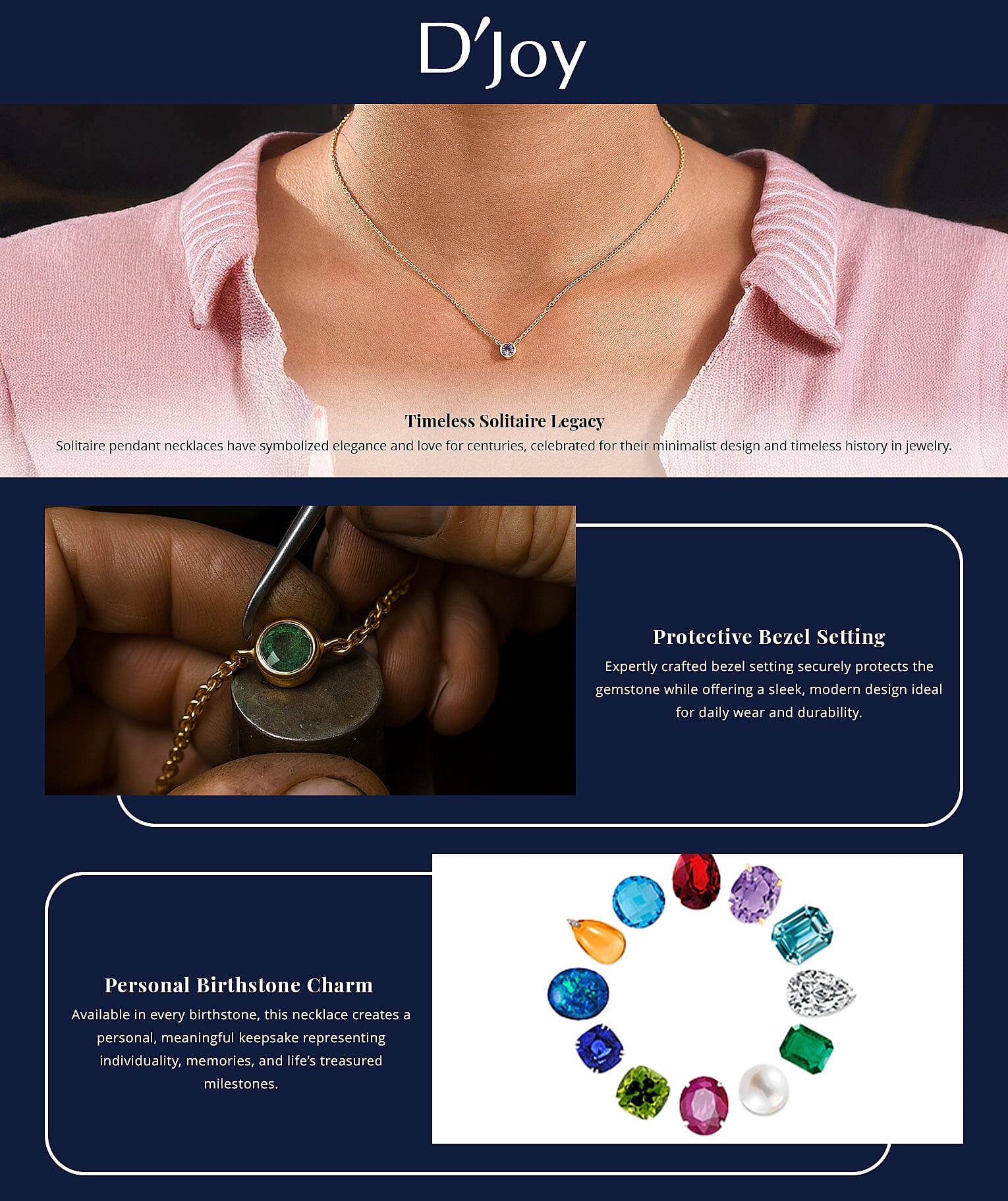 D'Joy Poke Free Tanzanite 0.25 ctw Necklace 18 Inches in 18K Vermeil Yellow Gold Over Sterling Silver Banner