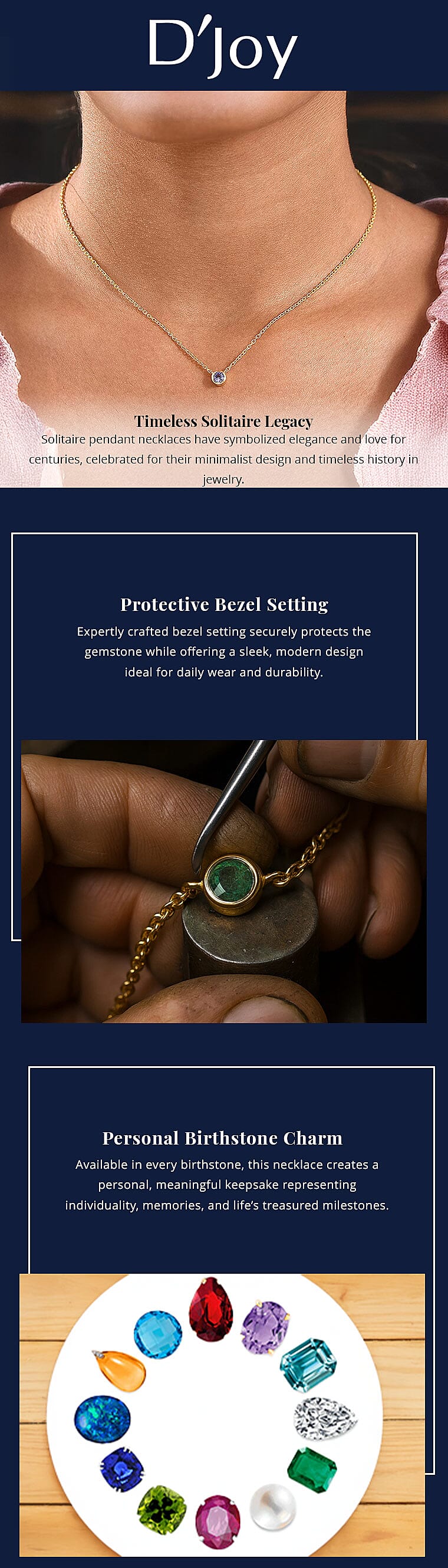 D'Joy Poke Free Tanzanite 0.25 ctw Necklace 18 Inches in 18K Vermeil Yellow Gold Over Sterling Silver Banner