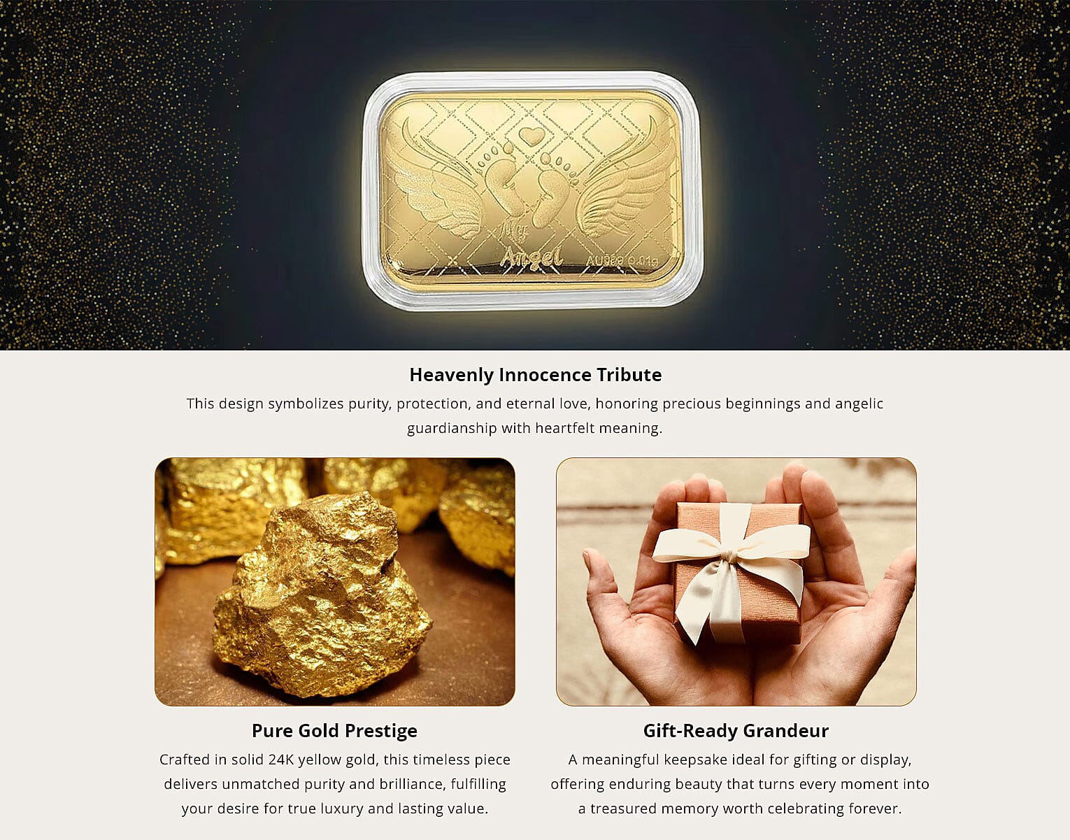 24K Yellow Gold Baby Foot with Angel Wings Embossed Sheet 10mg (Del. in 10-12 Days) Banner