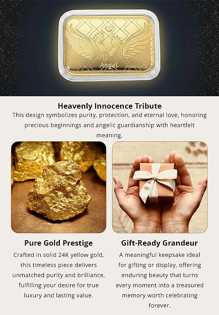 24K Yellow Gold Baby Foot with Angel Wings Embossed Sheet 10mg (Del. in 10-12 Days) Banner