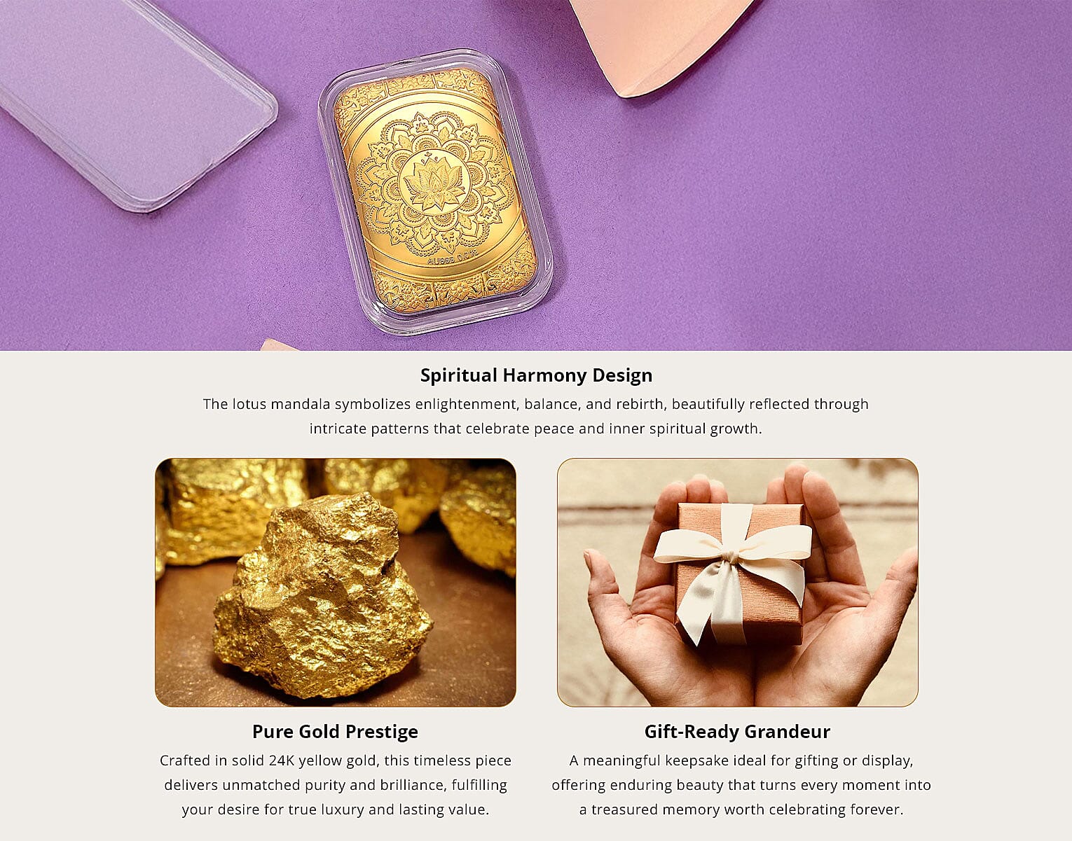 24K Yellow Gold Lotus Mandala Art Embossed Sheet 10mg (Del. in 10-12 Days) Banner