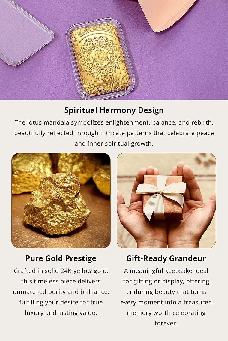 24K Yellow Gold Lotus Mandala Art Embossed Sheet 10mg (Del. in 10-12 Days) Banner