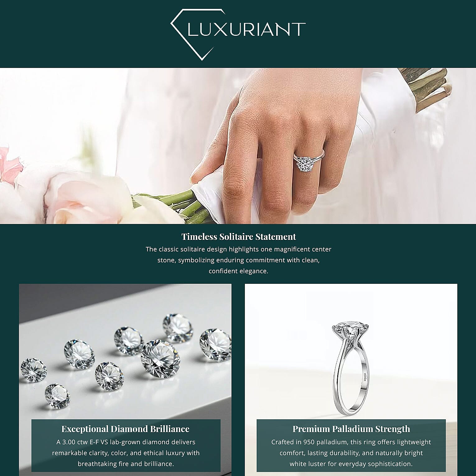 IGI Certified Luxuriant Lab Grown Diamond E-F VS 3.00 ctw Solitaire Ring in 950 Palladium (Del. in 12-15 Days) Banner