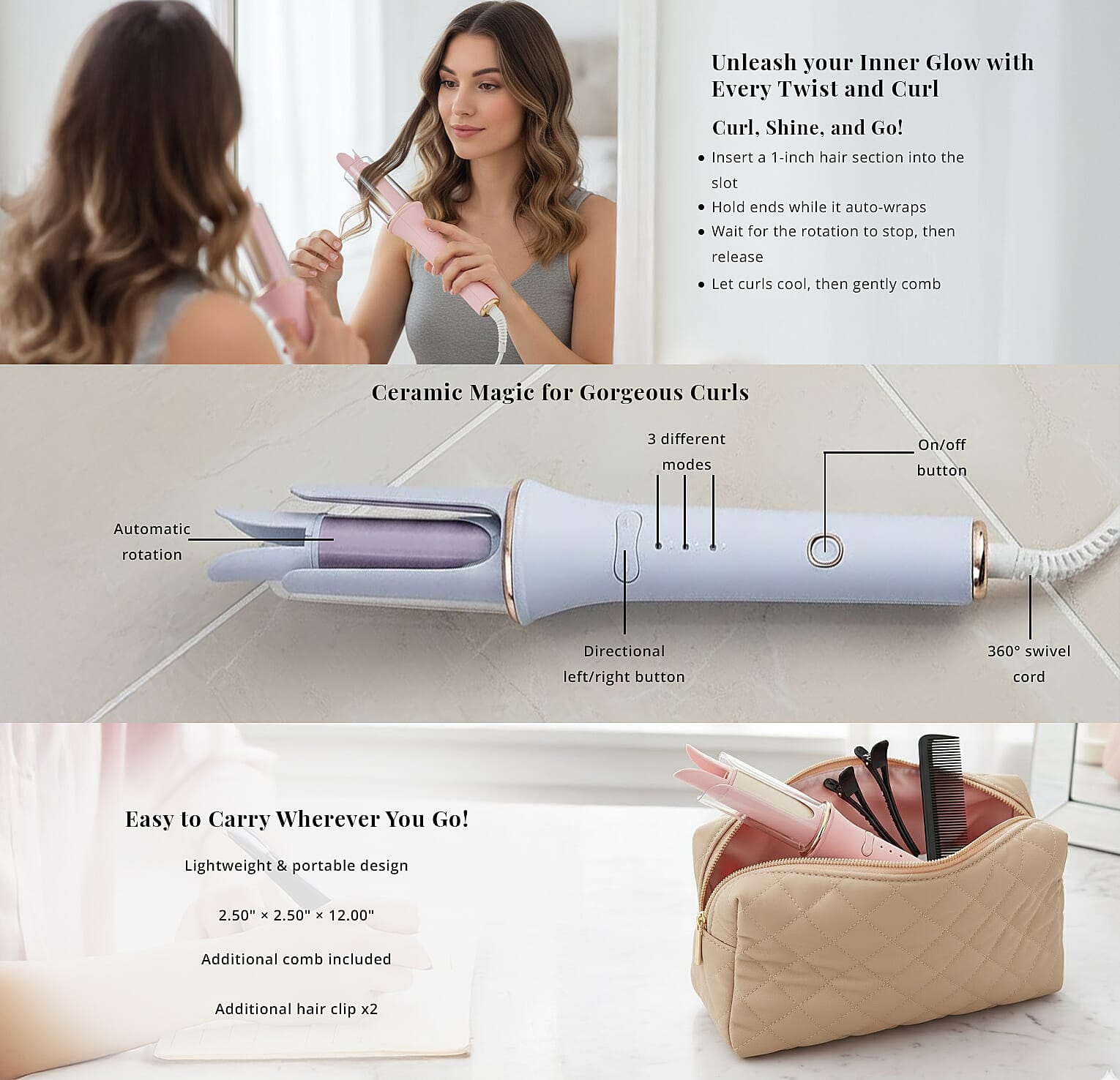 Hair Culer Curling Iron - Pink Banner