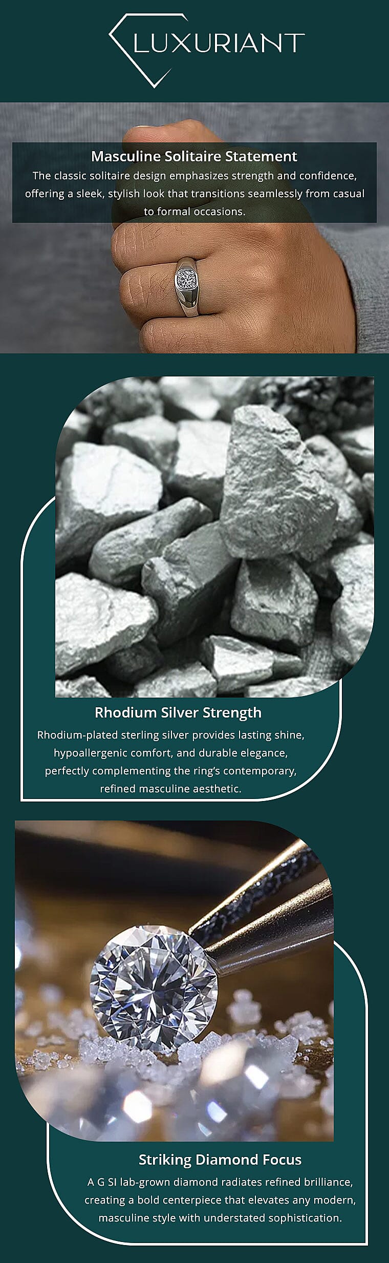 Luxuriant Lab Grown Diamond G SI 1.00 ctw Men's Ring in Rhodium Over Sterling Silver (Del. in 12-15 Days) Banner